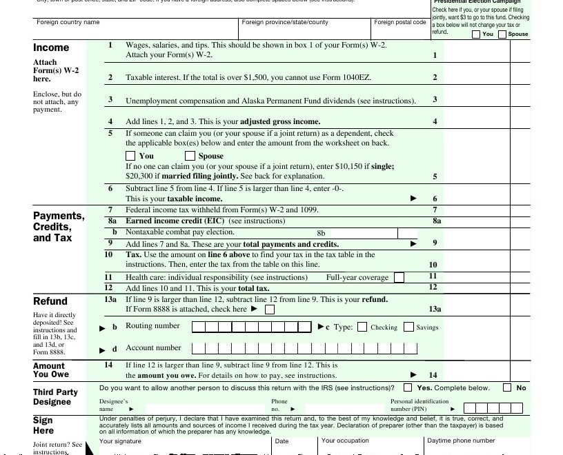 Irs Form 1040 Ez 2025 Angela G Powell