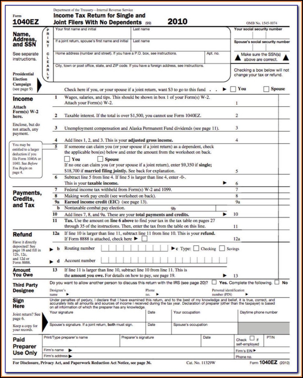 Printable 1040ez Tax Form For 2025