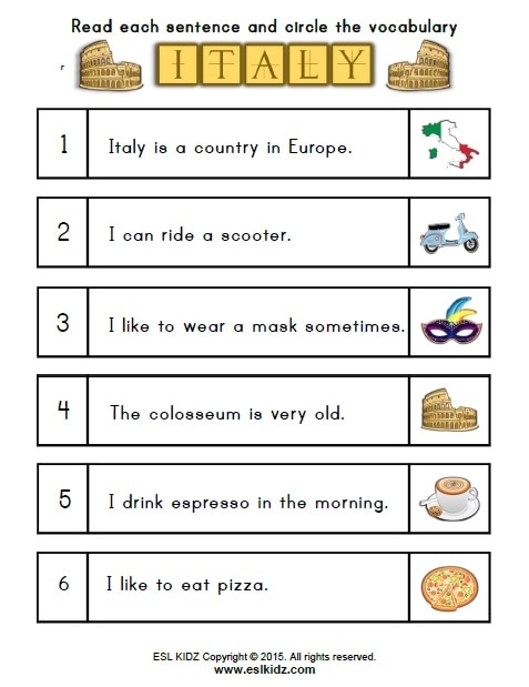 Italy Worksheets