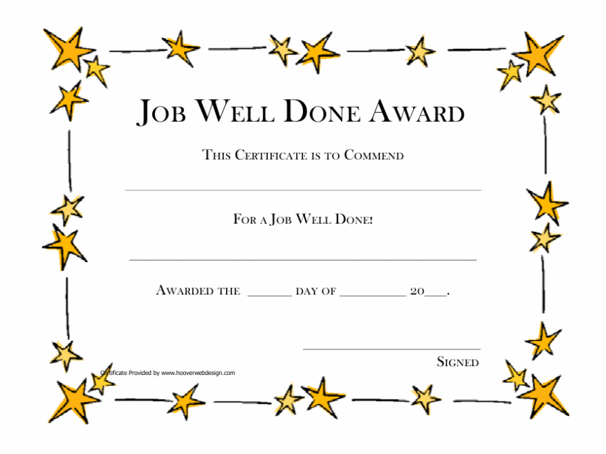 Job Well Done Award Certificate Template Stars Fill Out Sign