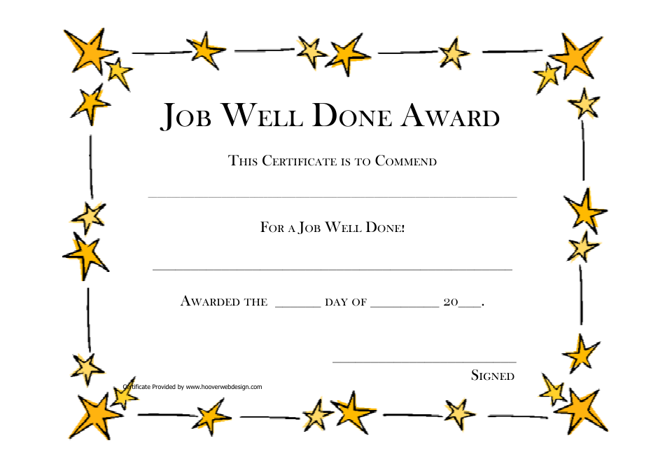 Job Well Done Award Certificate Template Stars Fill Out Sign 