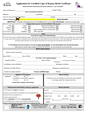 Kansas Birth Certificate Fill And Sign Printable Template Online