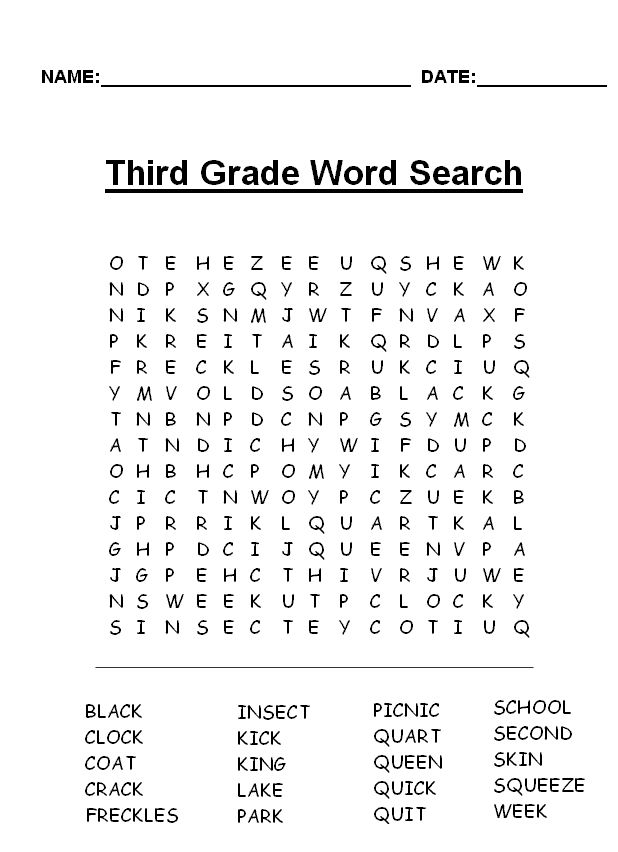 Kids Word Search Printable 3rd Grade