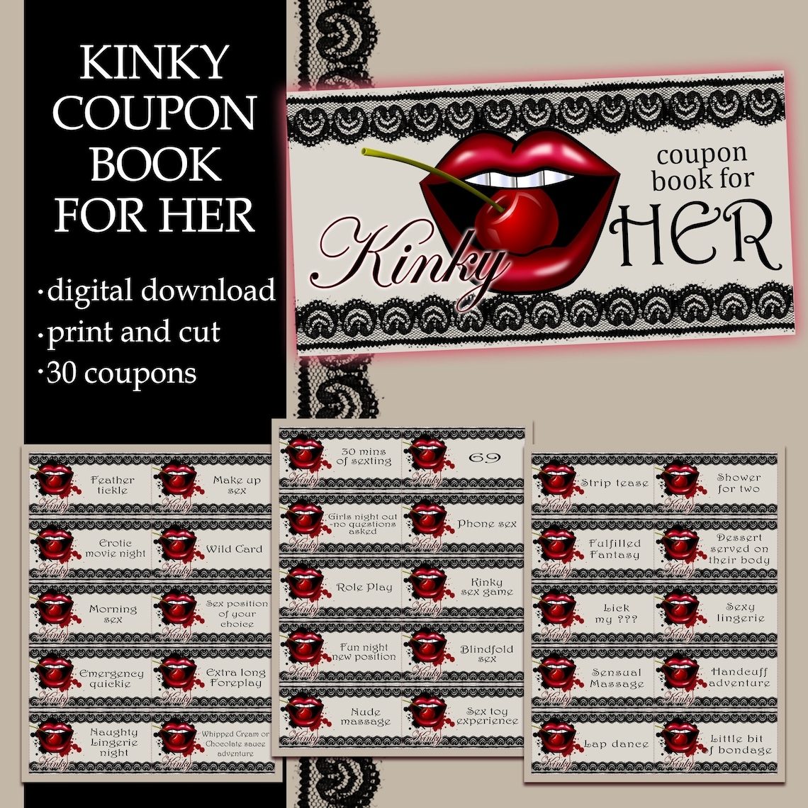 Kinky Coupon Book For Her Sex Kinky Coupons printable Love Coupon 
