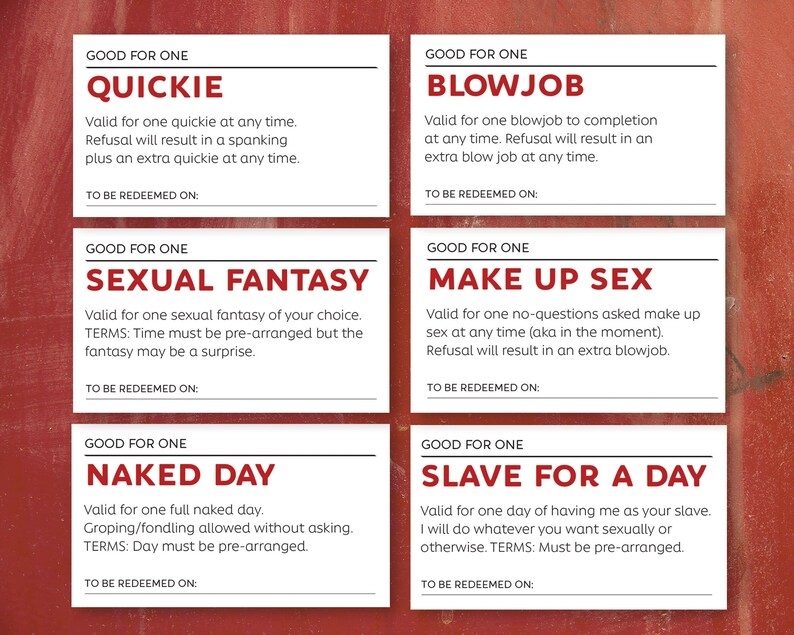 Kinky Edition Submissive Coupons Printable BDSM Great Etsy