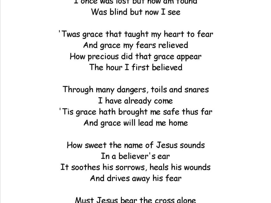 Large Print Amazing Grace Lyrics Printable