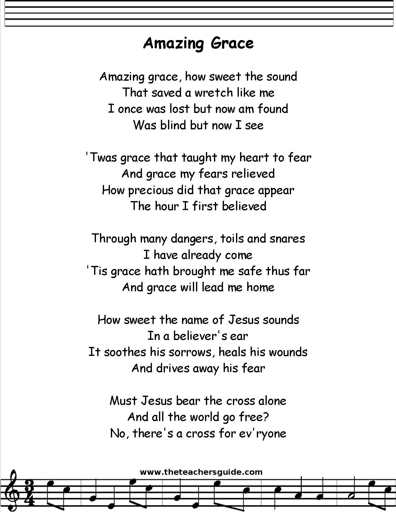 Large Print Amazing Grace Lyrics Printable