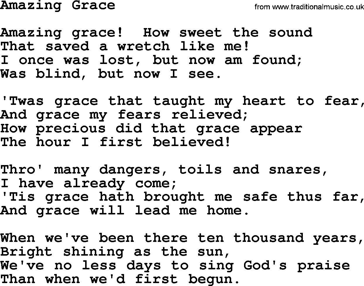 Printable Copy Of Amazing Grace