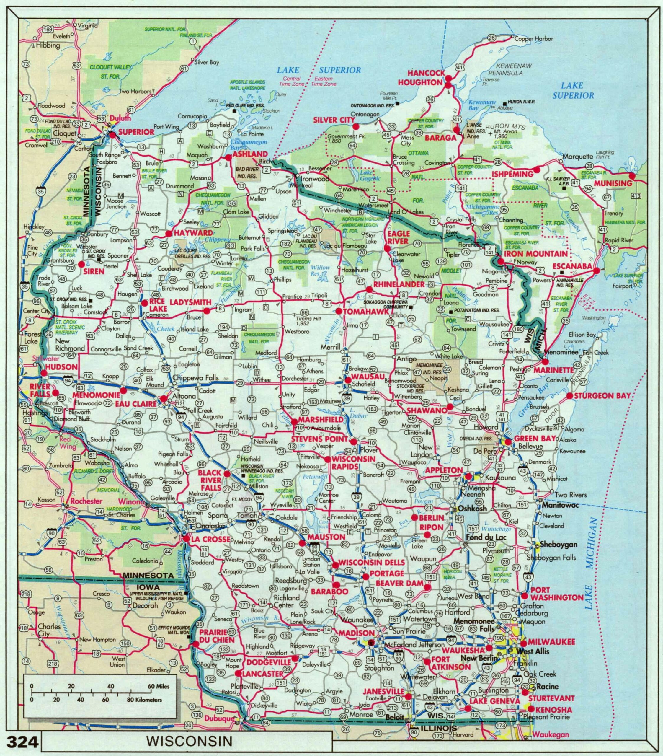 Free Printable Map Of Wisconsin