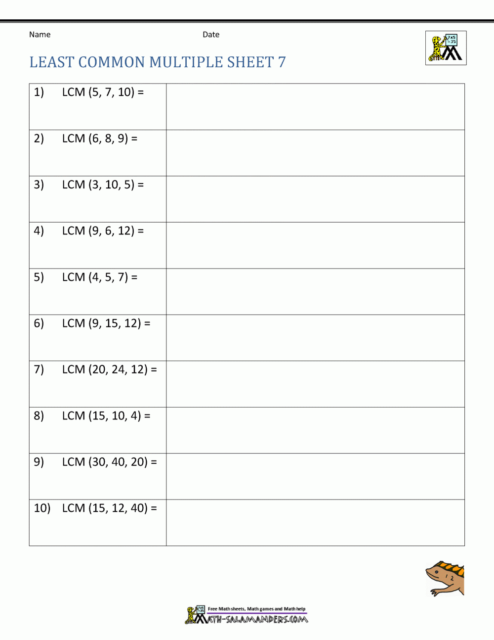Least Common Multiple Worksheets Page Least Common Multiple Worksheets Page