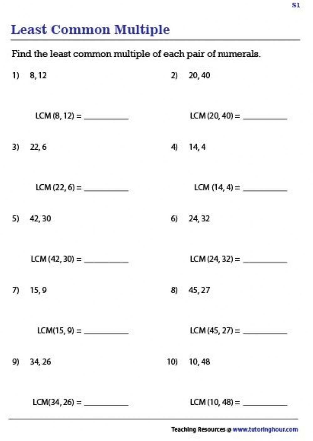 Least Common Multiple Worksheets With Answers Printable Worksheets Least Common Multiple Worksheets With Answers Printable Worksheets