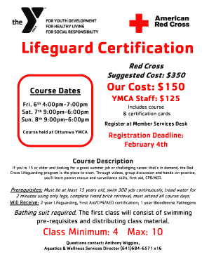 Lifeguard Certification Ottumwa YMCA Fill And Sign Printable
