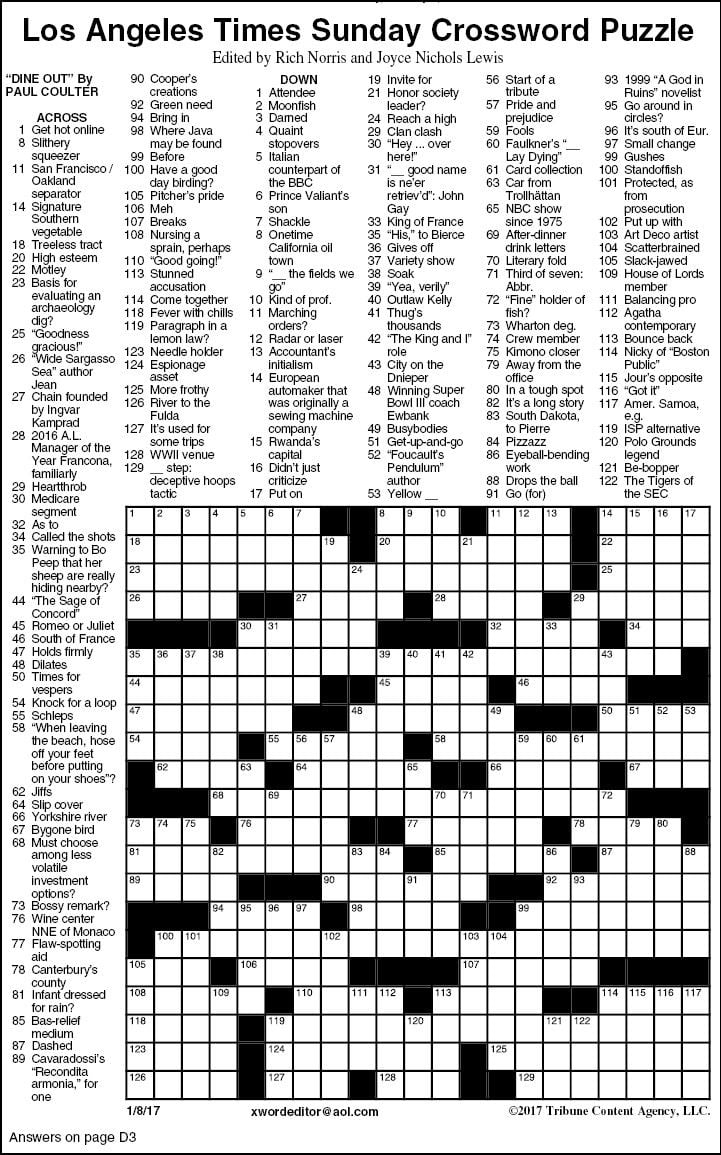 La Times Crossword Puzzles Printable