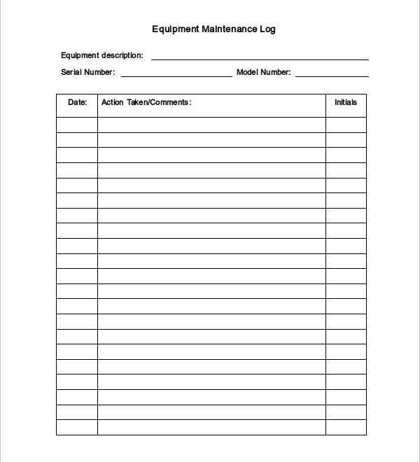 Maintenance Log Templates 12 Free Printable Word Excel Samples