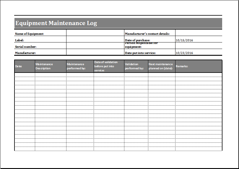 Maintenance Log Templates 14 Free Printable Word Excel PDF Formats