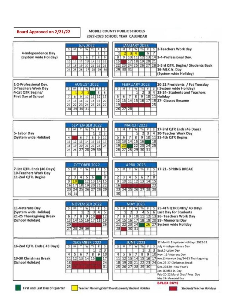 Printable Mobile County School Calendar