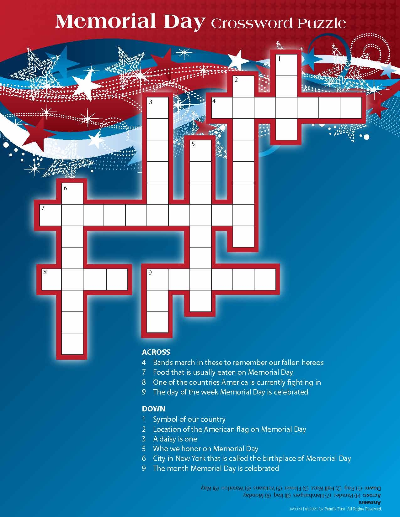 Memorial Day Printable Crossword Puzzle