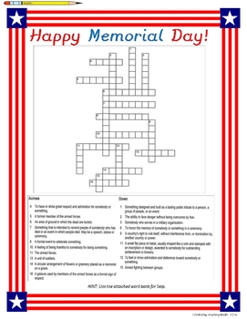 Memorial Day Crossword Puzzle By Gwenny Boots TpT