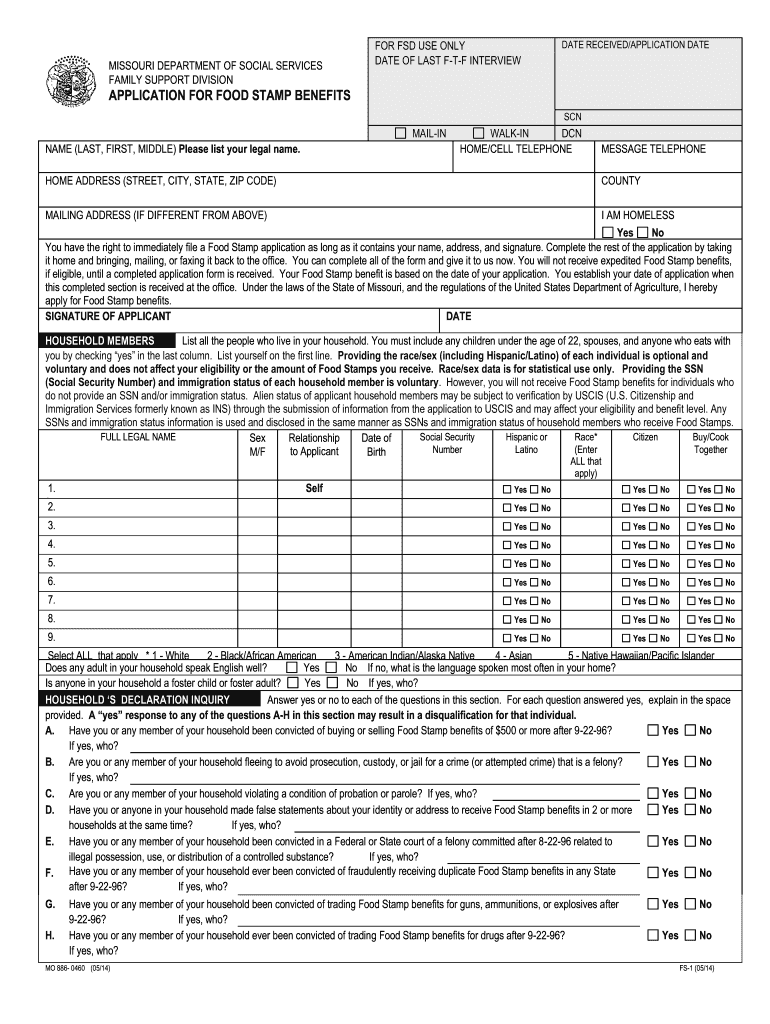Missouri Food Stamp Application Form Printable Printable Forms Free 