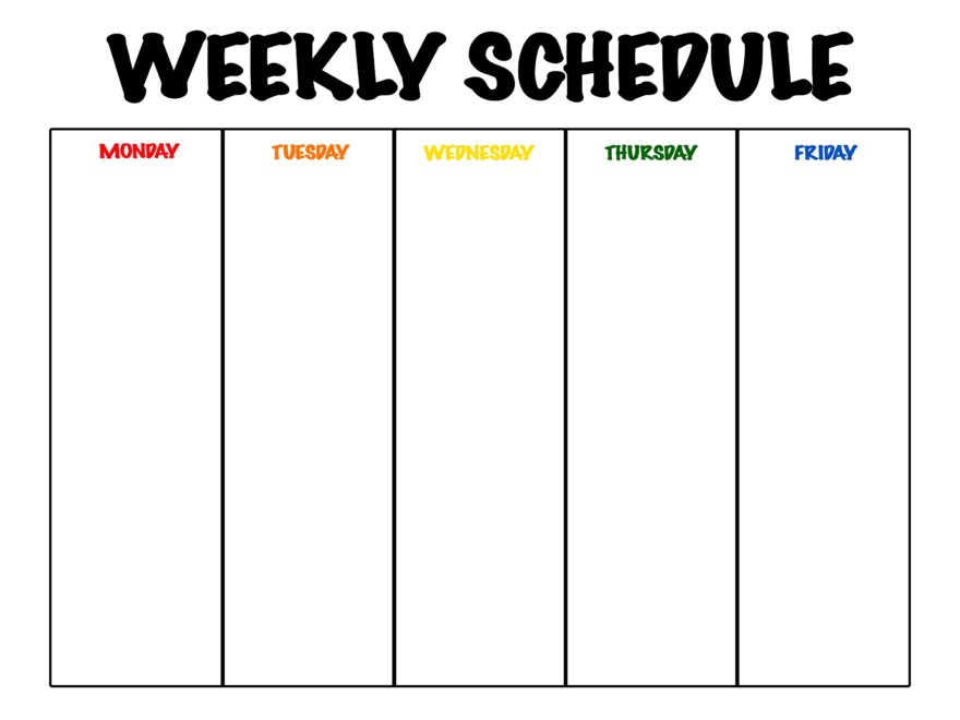 Monday Friday Weekly Schedule PRINTABLE Homeschool Weekly Planner