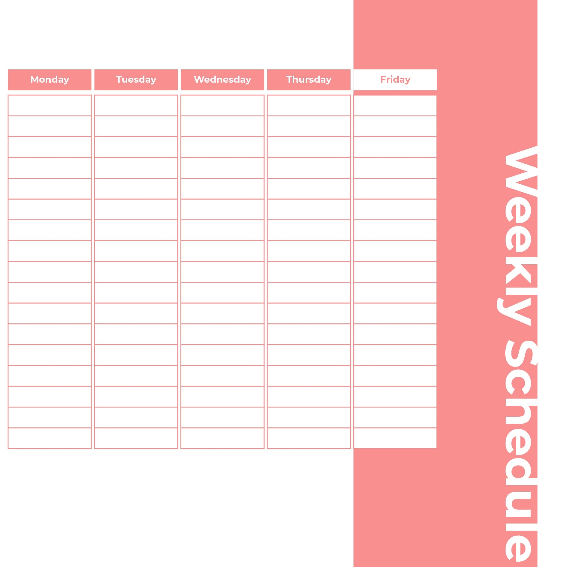 Printable Weekly Schedule Monday Through Friday