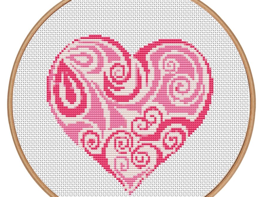 MORE For FREE Love Heart Pink Counted Cross Stitch Pattern
