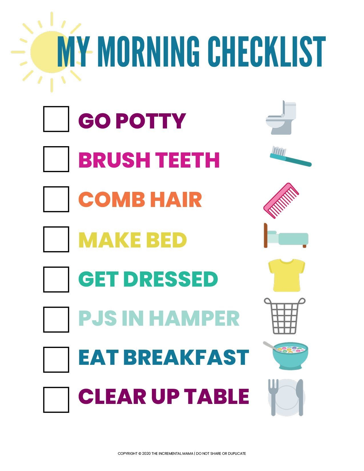 Morning Routine Chart For Kids Free Printable
