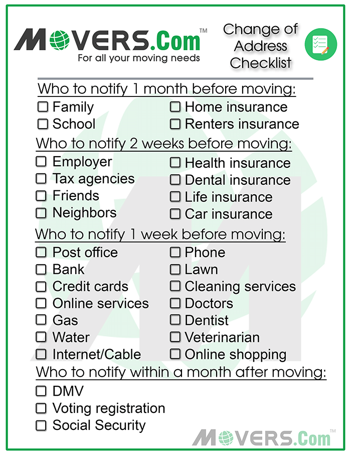 Moving Change Of Address Checklist Printable Moving Change Of Address Checklist Printable