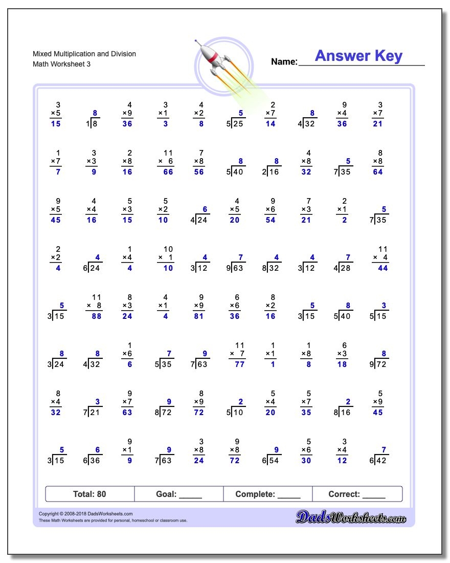 Printable Multiplication And Division Worksheets