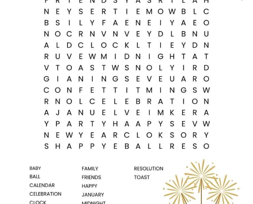 New Year 39 s Word Search Free Printable