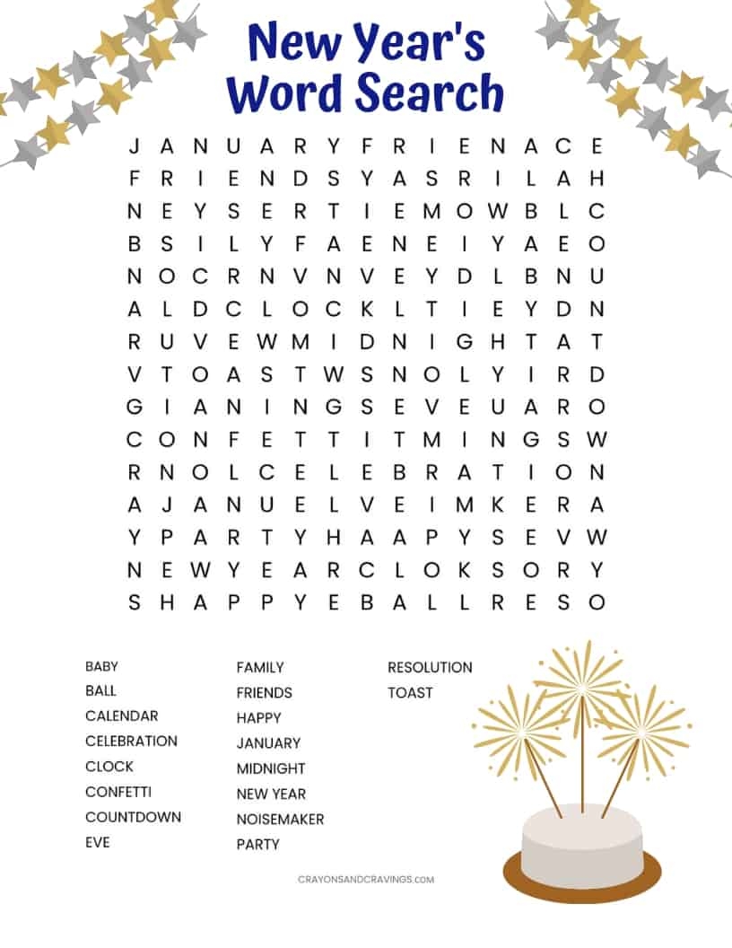 New Year 39 s Word Search Free Printable