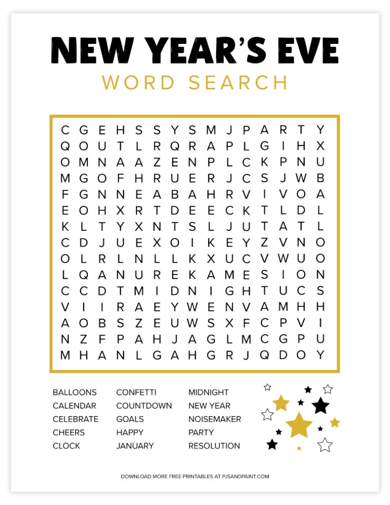 New Year Word Search Free Printable