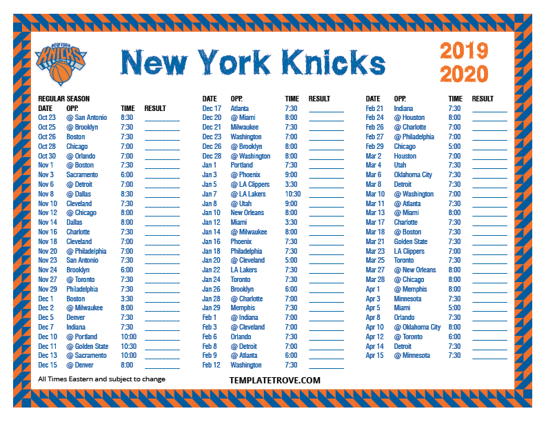 New York Knicks 2025 Schedule Pdf Celene Kalindi