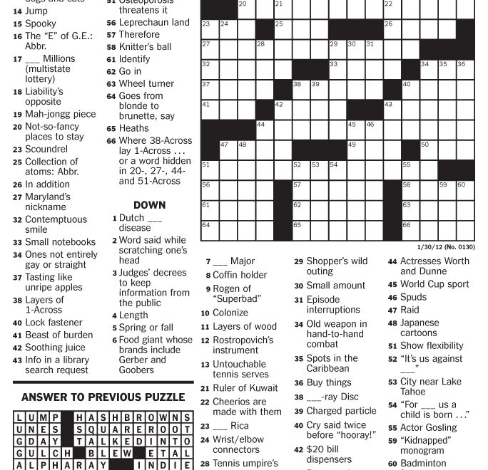 New York Times Monday Crossword Printable Free Free Templates Printable