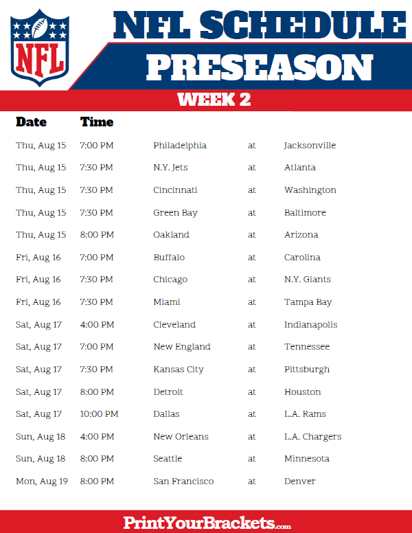 Printable Week 4 Nfl Schedule