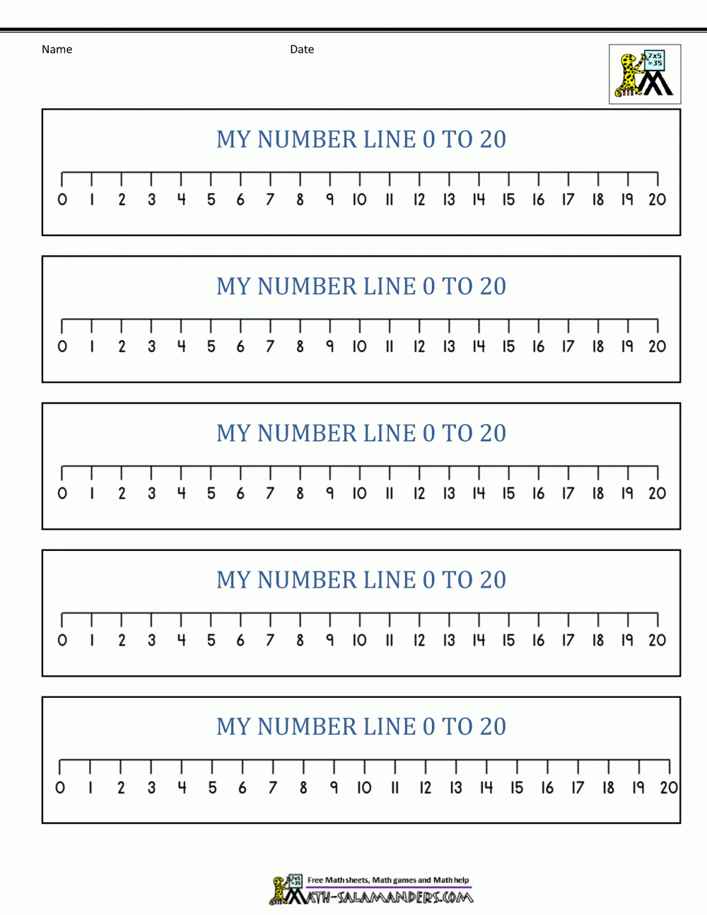 Number Line 0 To 20 Printables