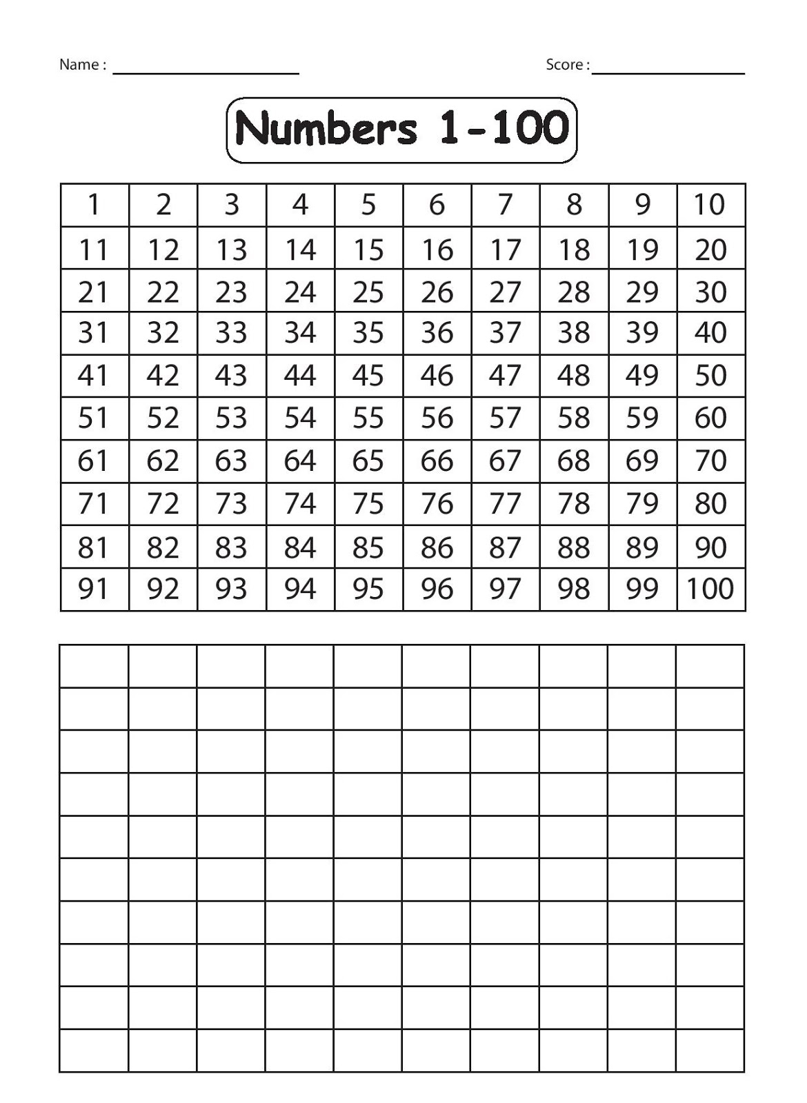 Numbers 1 100 For Kindergarten