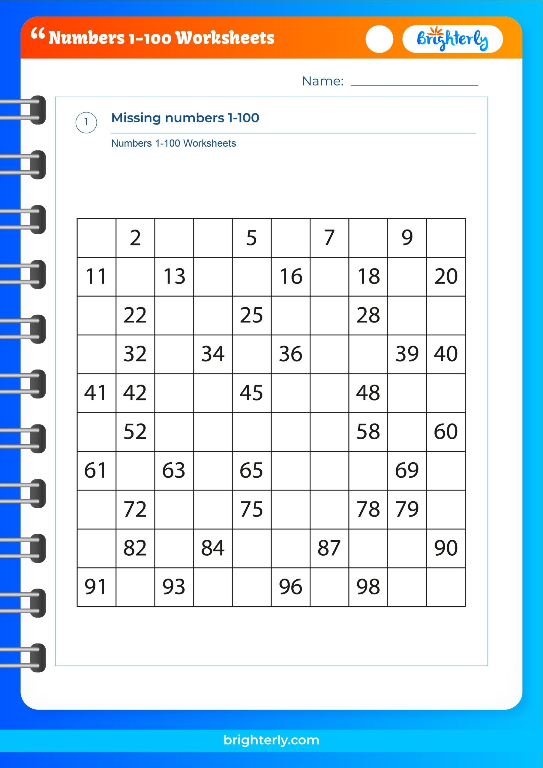 Numbers From 1 To 100 Writing Worksheets