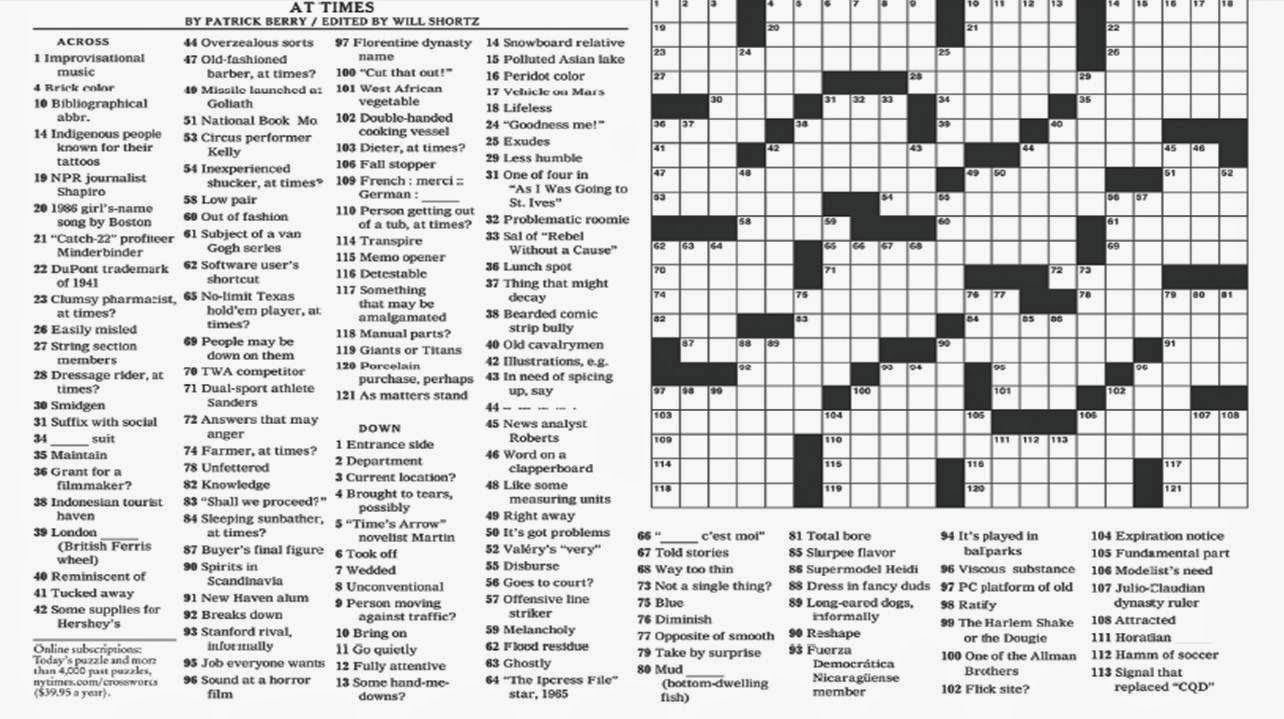 Ny Times Free Printable Crossword Puzzles