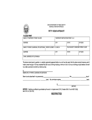 Printable 50 Hour Affidavit Ohio