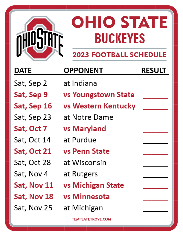 Ohio State Football Schedule 2025 And 2025 Printable Caleb Gray