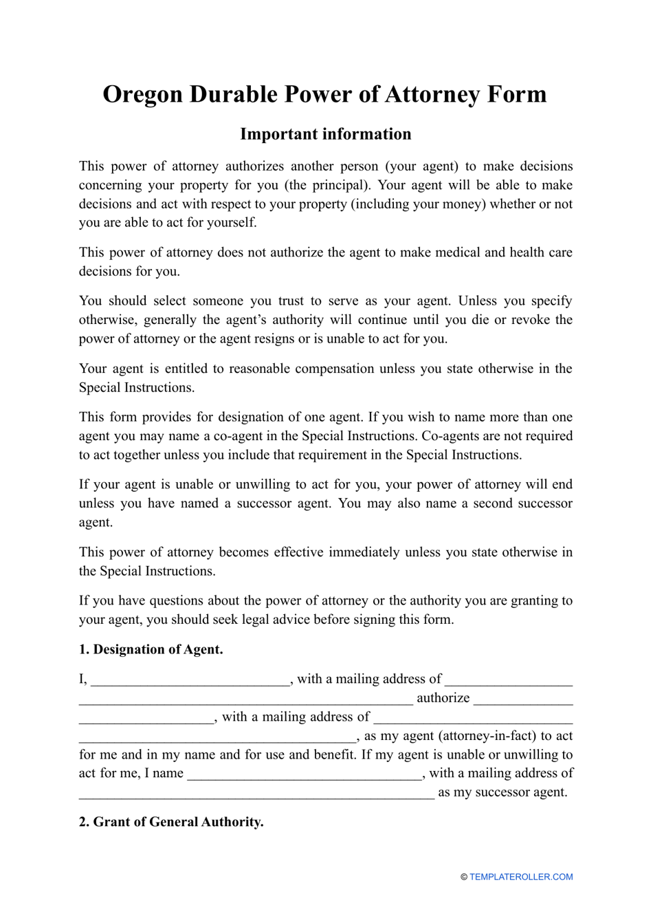 Oregon Durable Power Of Attorney Form Fill Out Sign Online And 