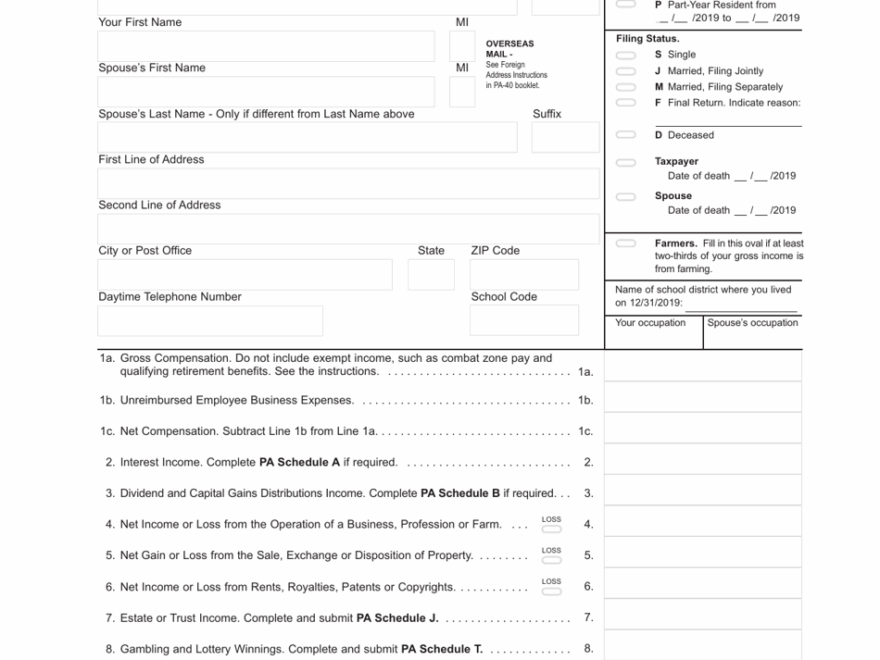 Pennsylvania State Tax Printable Form Printable Forms Free Online