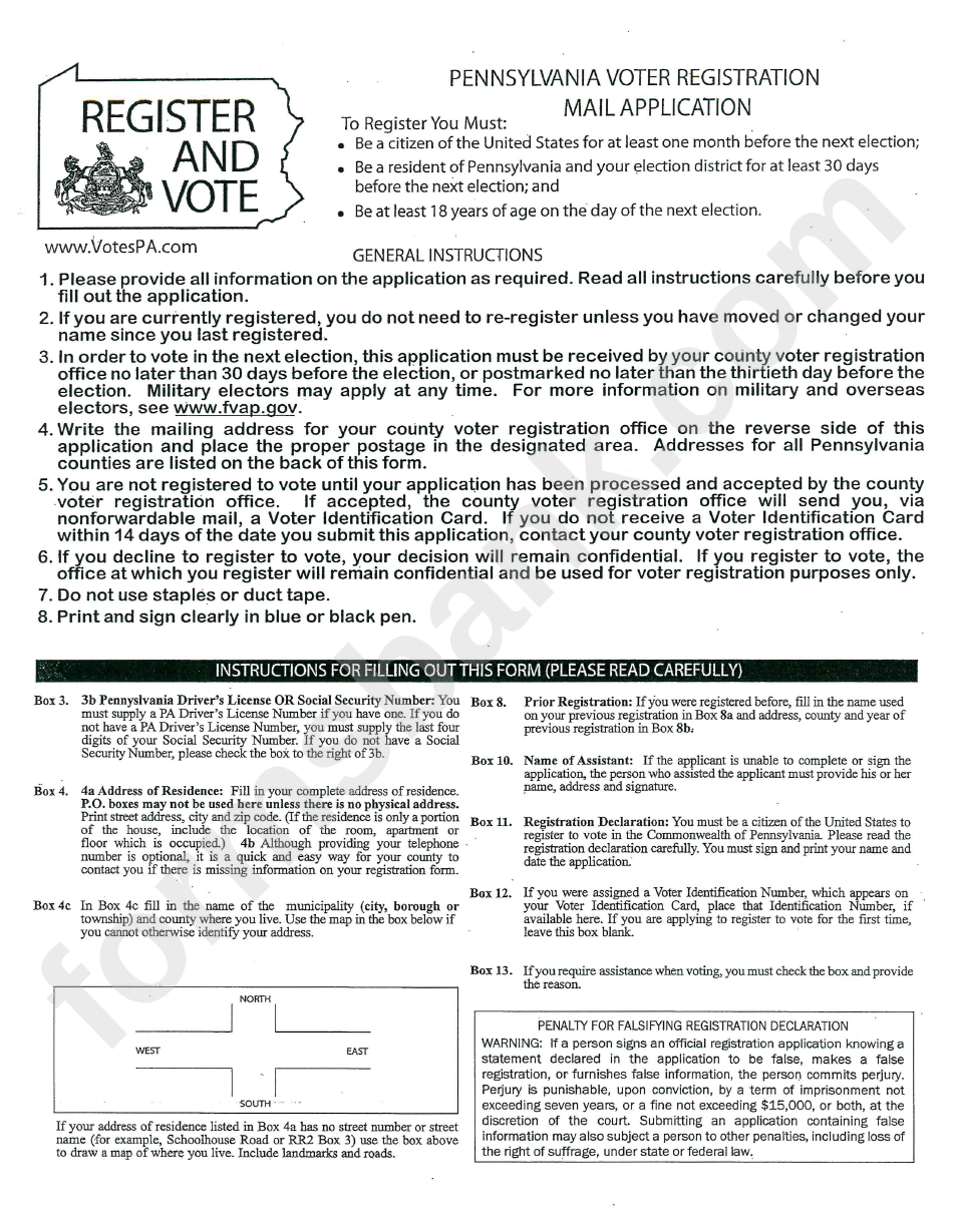 Pennsylvania Voter Registration Application Printable Pdf Download