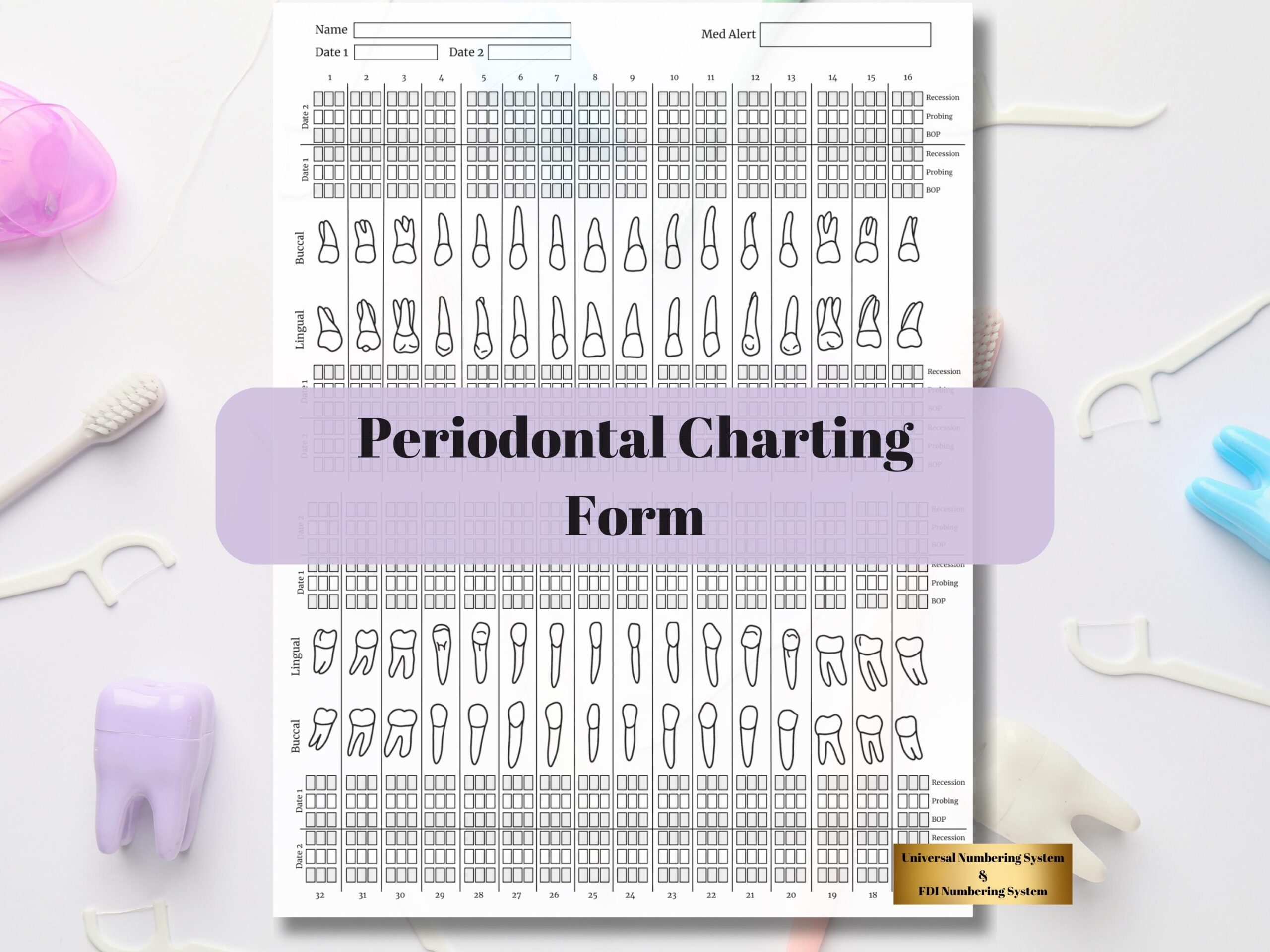Periodontal Charting Form Printable Perio Chart Dental Office 