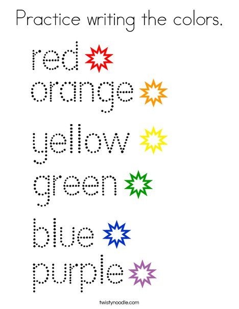 Practice Writing Color Words Printable