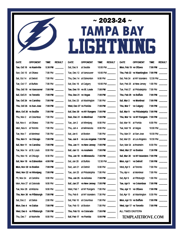 Printable 2023 2024 Tampa Bay Lightning Schedule