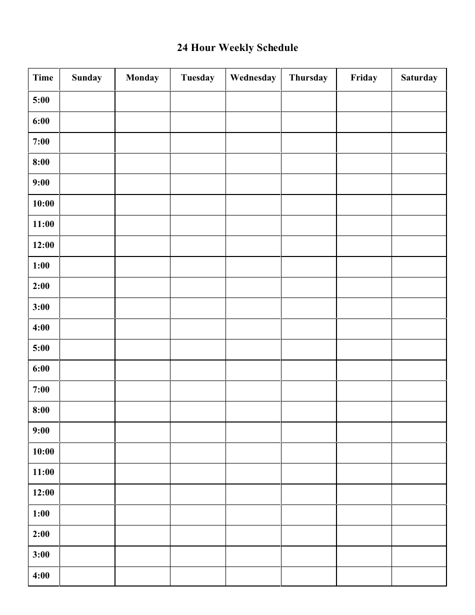Printable Am Pm 24 Hours Schedule