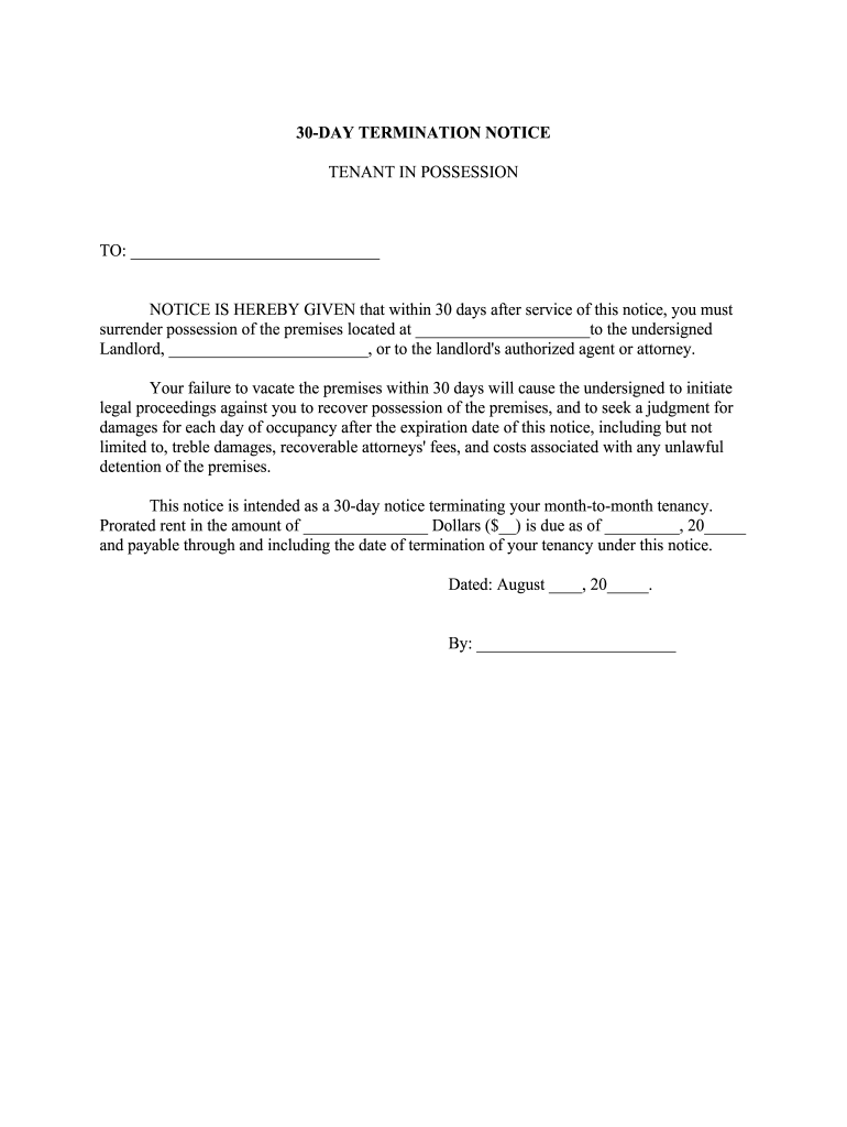 Printable 30 Day Notice To Landlord Template