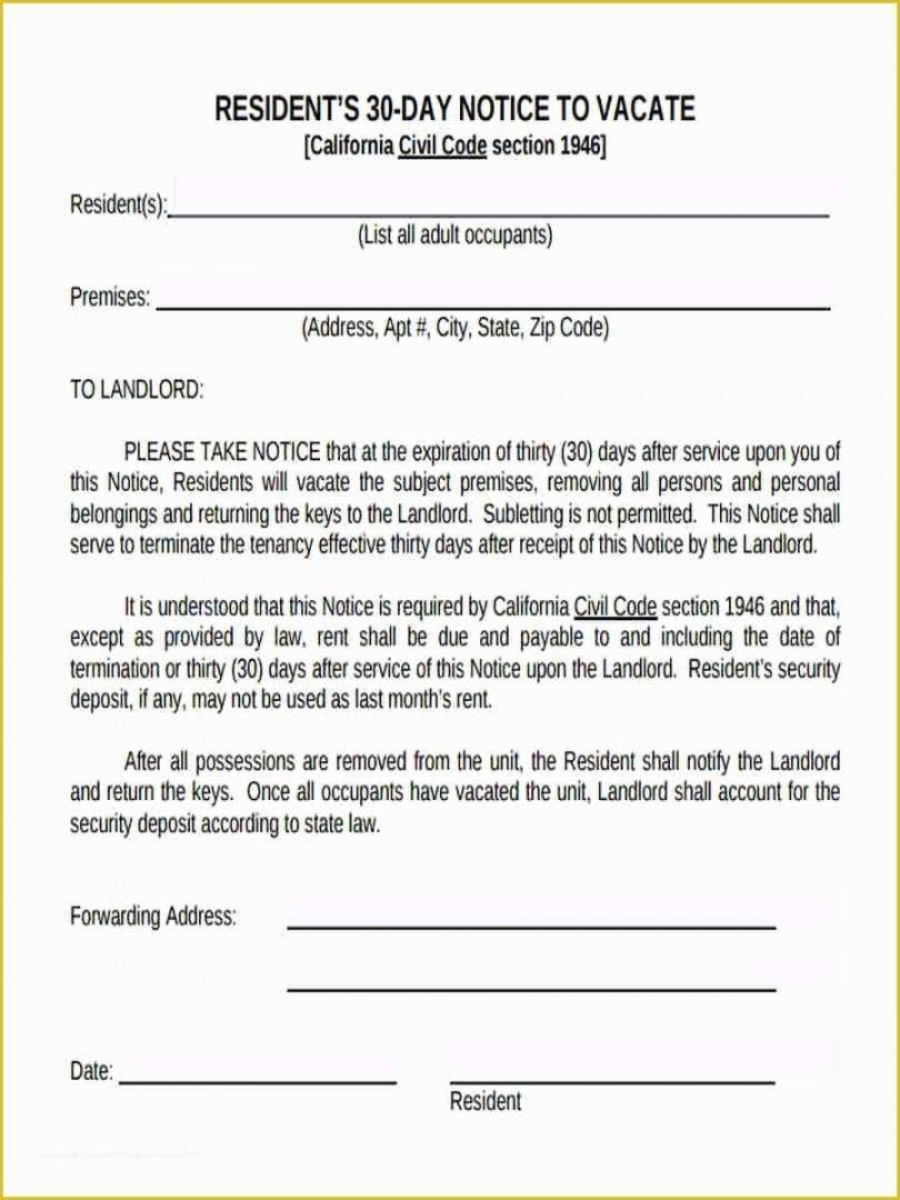Printable 30 Day Notice To Landlord Template